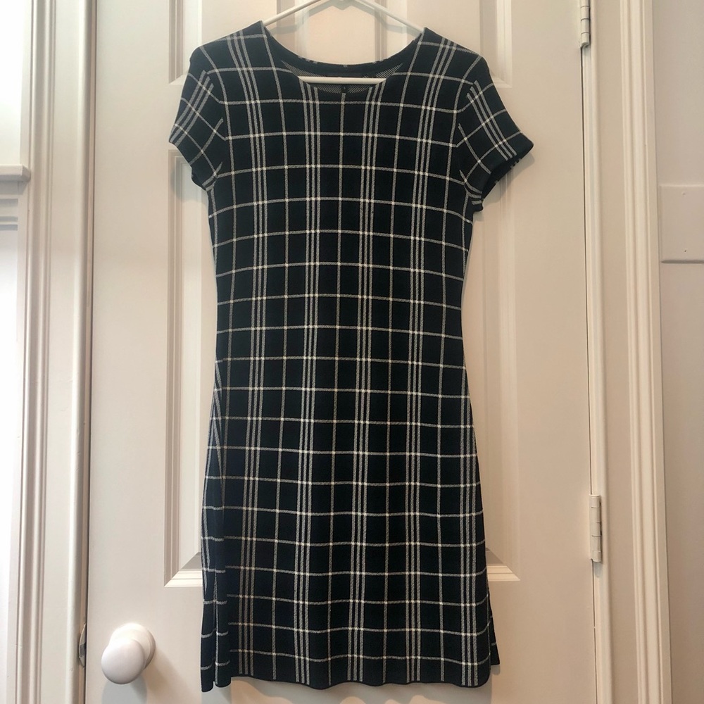 Theory Branteen Navy and White Plaid Dress